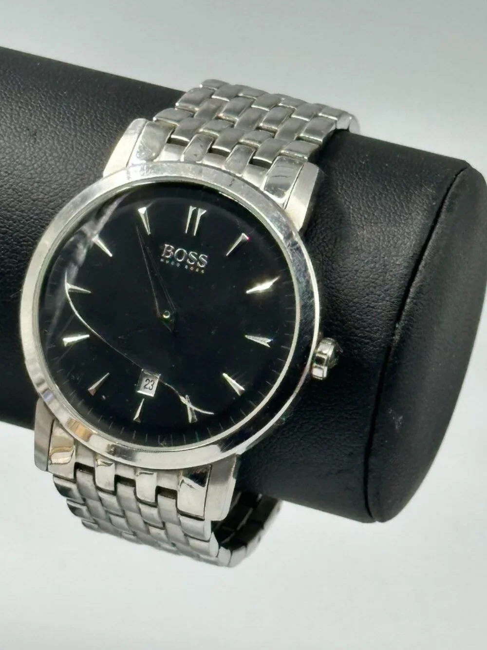 Hugo Boss Men Watch 40mm Black Dial Date CRACKED Crystal New Battery 7.5